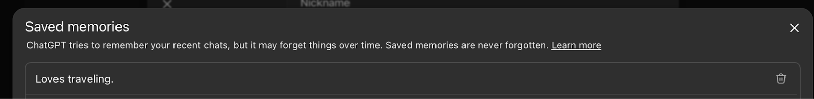 ChatGPT Basics Peronalization saved memory